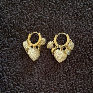 Gold Heart Charm Hoop Earrings